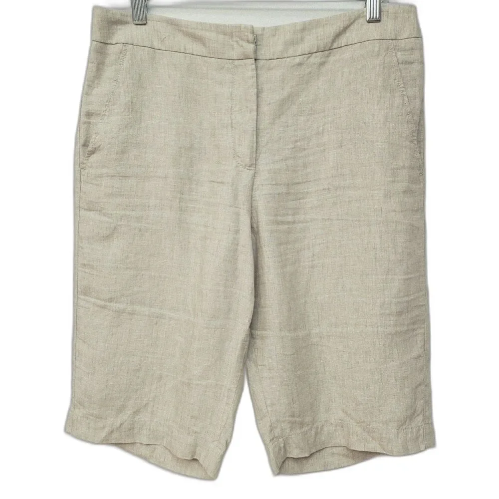 PeseRico Sign Women’s Linen Bermuda Shorts Size 42 Natural Linen Made in Italy